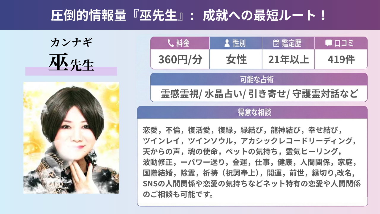 電話占いフィール 巫先生 プロフィール