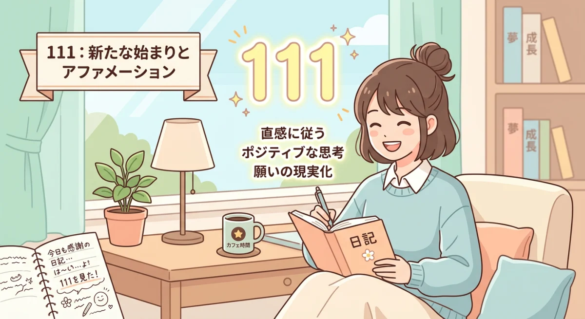 エンジェルナンバー111を見た時のポジティブな過ごし方を表すイラスト。